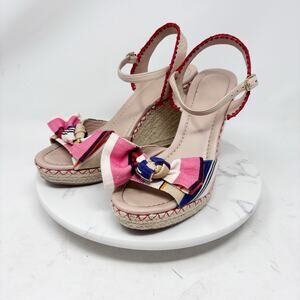 Kate Spade Jane Wedge Size 10‎ Berber Stripe Espadrille Wedge Heel Bow Tie